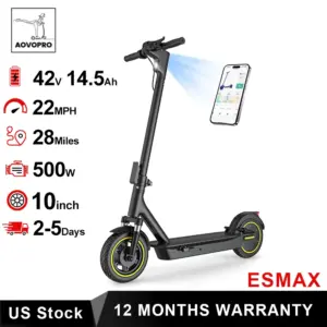 AOVOPRO ESMAX Electric Scooter – 500W, 28-Mile Range, Foldable, App Control