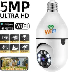 5MP Smart Bulb Camera – 360° WiFi Security, Human Tracking